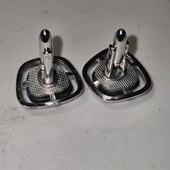 Blue Marbled Glass Silver Tone Cuff Links 18 Pre Owned - Picture 5 of 5